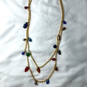 Glass beads on gold chain link necklace Glass bohemian